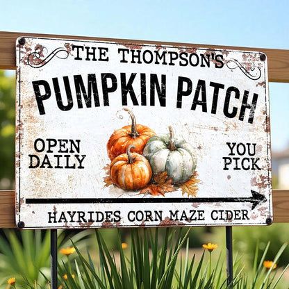Personalized Fall Pumpkin Patch Metal Sign personalization view for Family