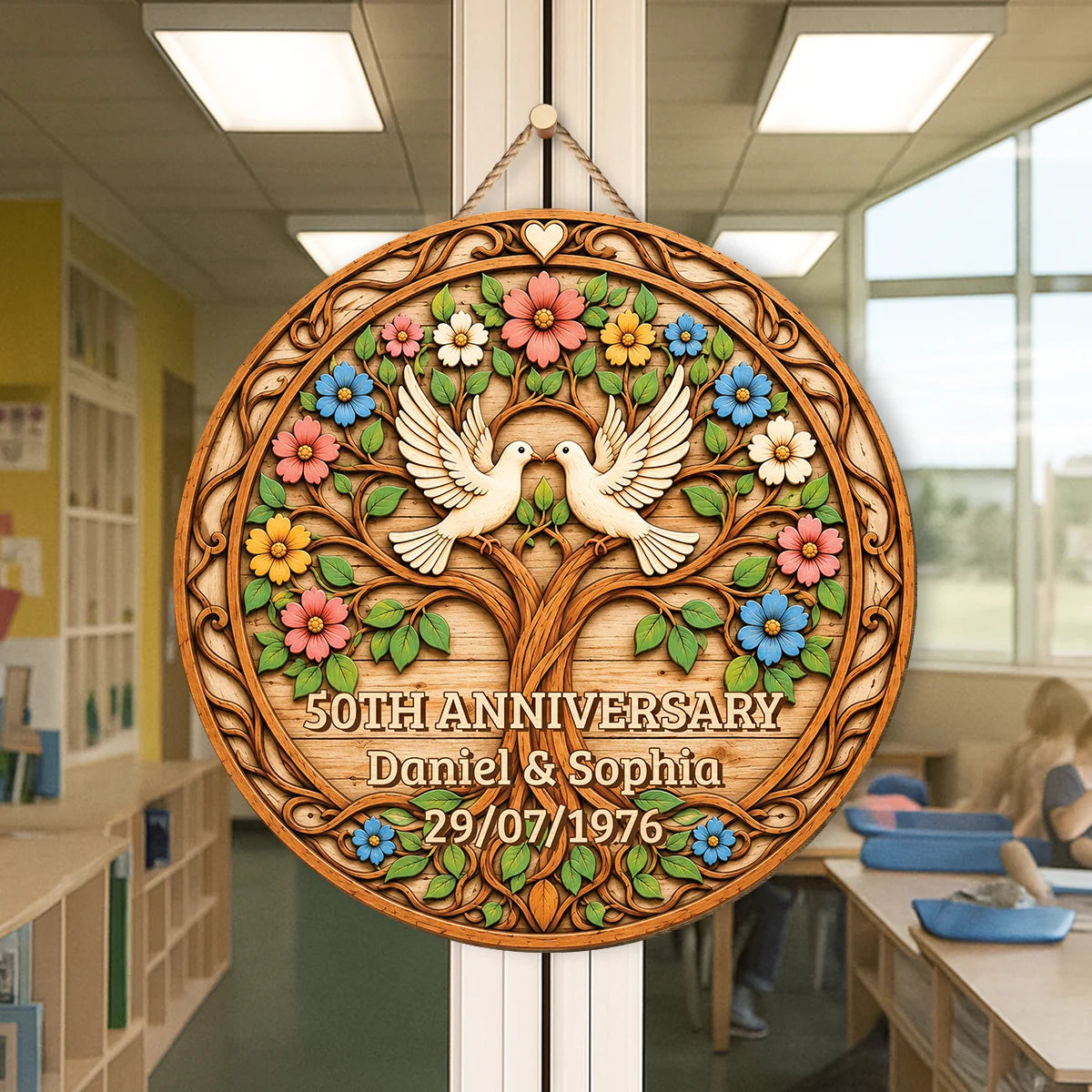 Love Birds Tree Custom Anniversary Wood Sign - Personalized Couple Gift with Names & Date