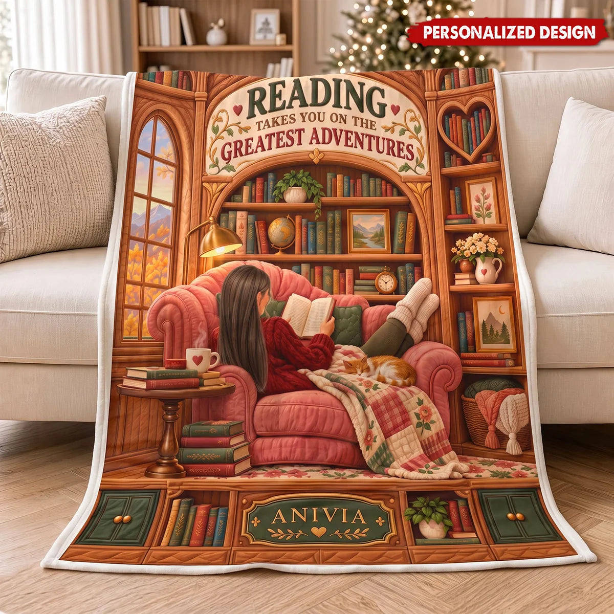Reading Takes You On The Greatest Adventures Personalized Reading Blanket - Cozy Bookish Gift for Book Lovers