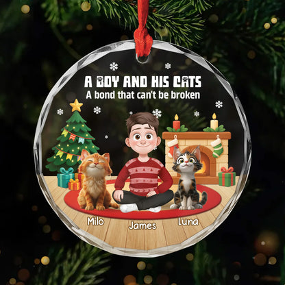 "A Bond That Can't Be Broken" Personalized Cat Christmas Glass Ornament - Custom Gift for Cat Lovers