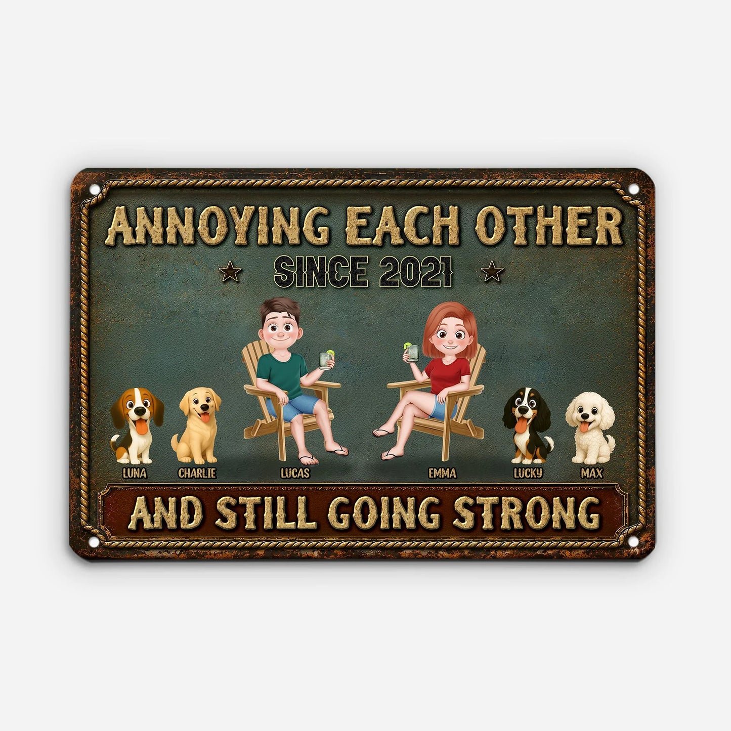 "Annoying Each Other Since" Personalized Metal Sign for Couples - Funny Custom Dog Parents Wall Art Decor