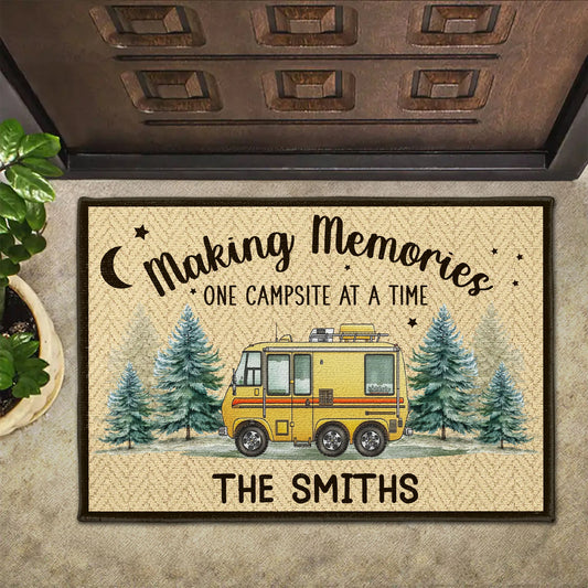 Personalized campervan doormat with Making Memories quote for camping family home decor