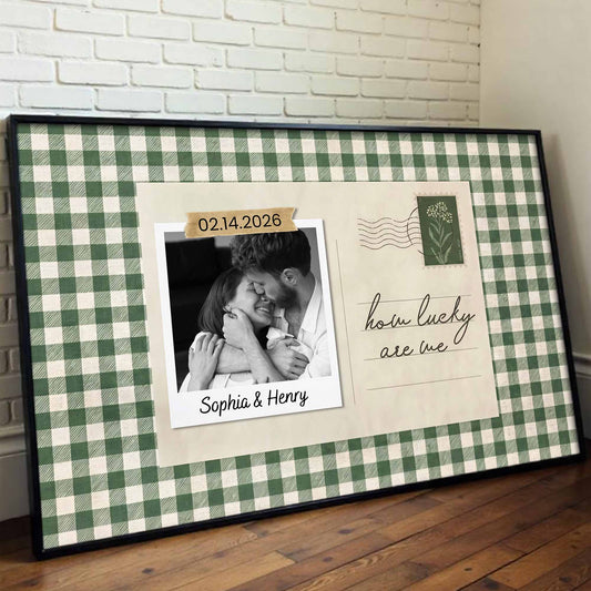 How Lucky Are We, Buffalo Plaid And Script Text Design