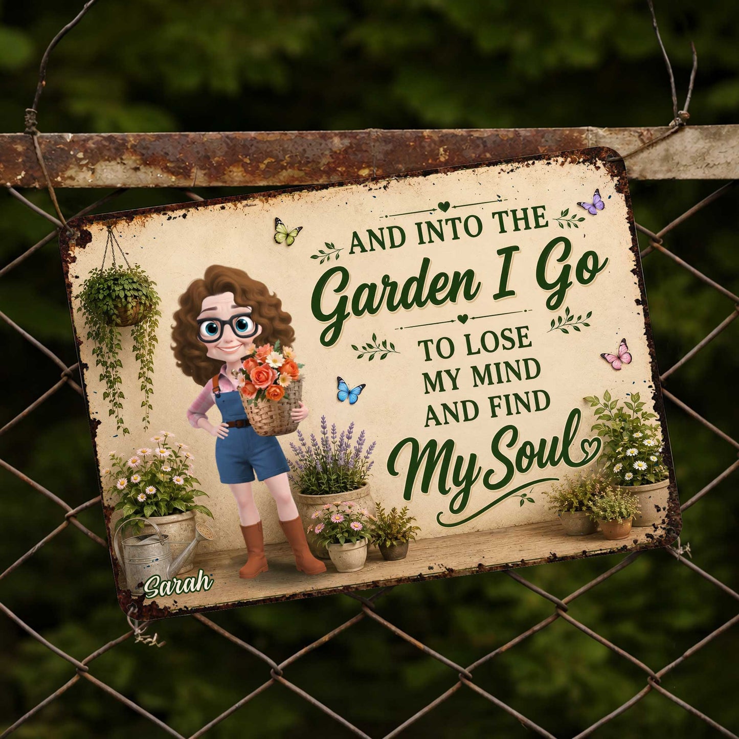 Metal Sign material and size view - Personalized Garden Metal Sign