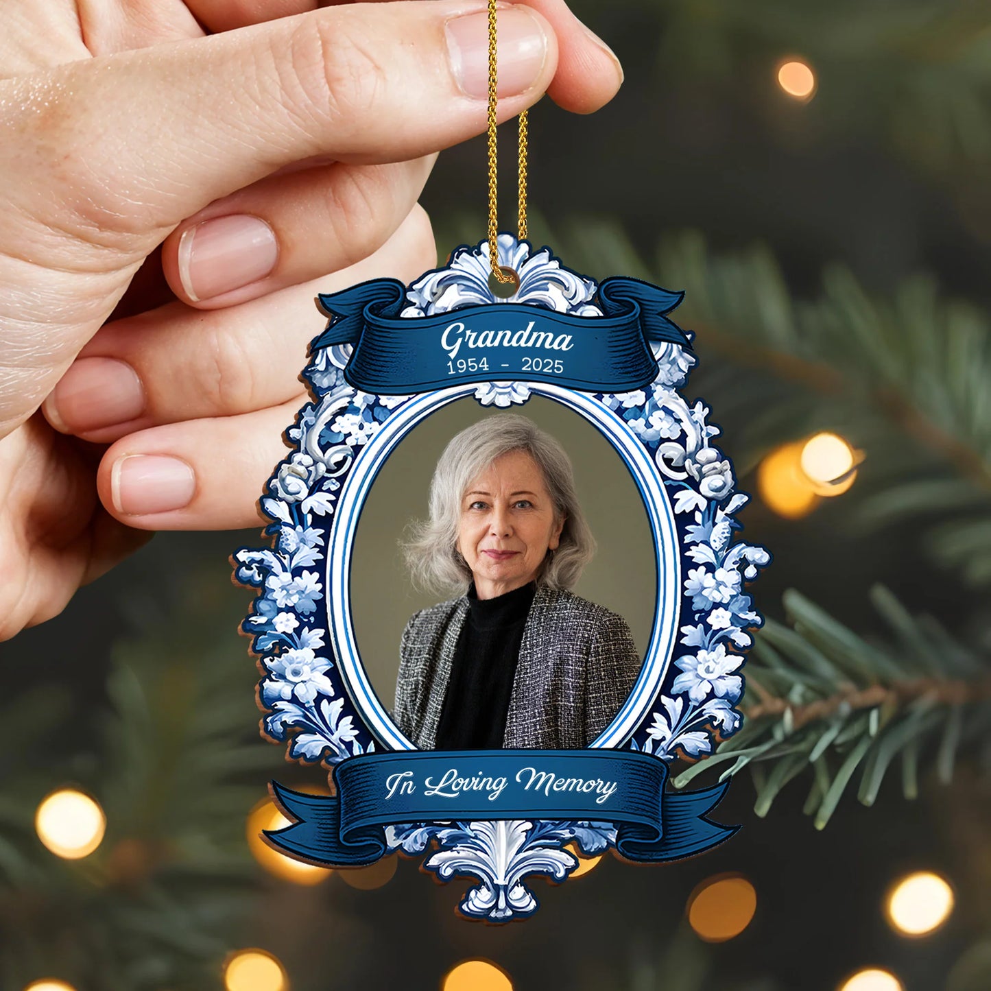 In Loving Memory Personalized Memorial Wooden Ornament - Custom Photo Keepsake for Family