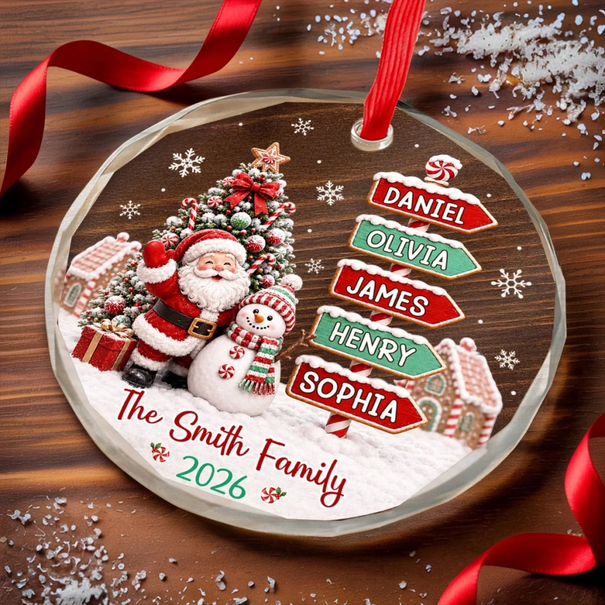 Personalized Family Name Christmas Glass Ornament - Custom Keepsake Gift for Mom Dad