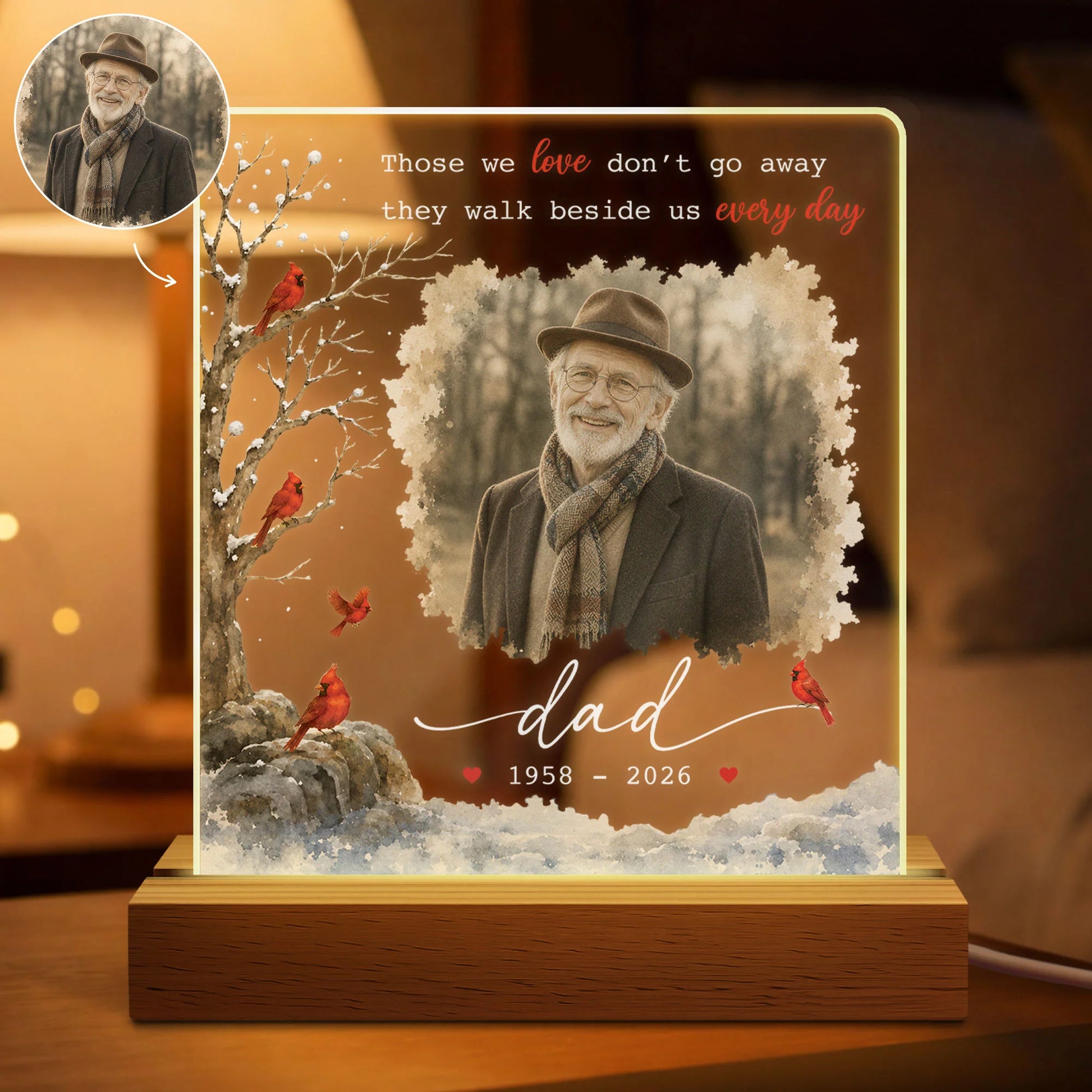 Personalized Memorial Photo Acrylic Night Light - Custom Loss of Mother Father Keepsake
