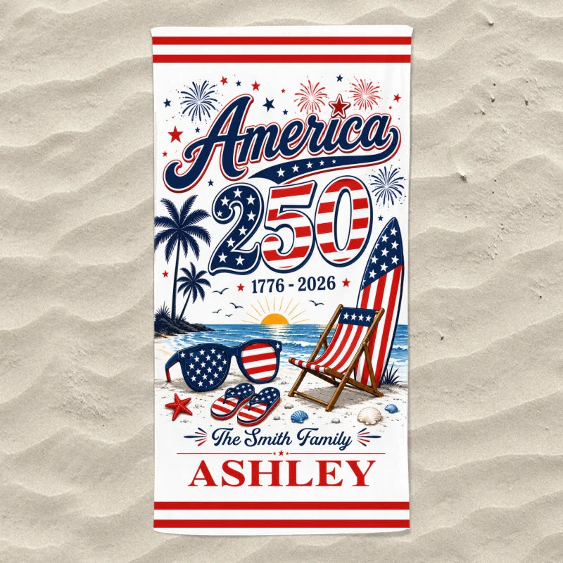 Custom America 250Th Family Beach Towel for Family with personalized design details for meaningful gifting image 7