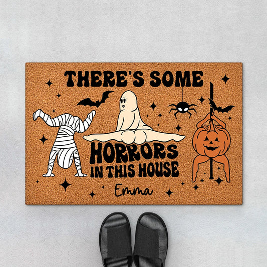 "There's Some Horrors In This House" Halloween Doormat - Personalized Spooky Decor