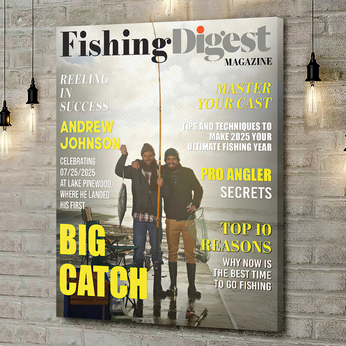 Custom Fishing Magazine Cover Canvas for Dad with personalized design details for meaningful gifting