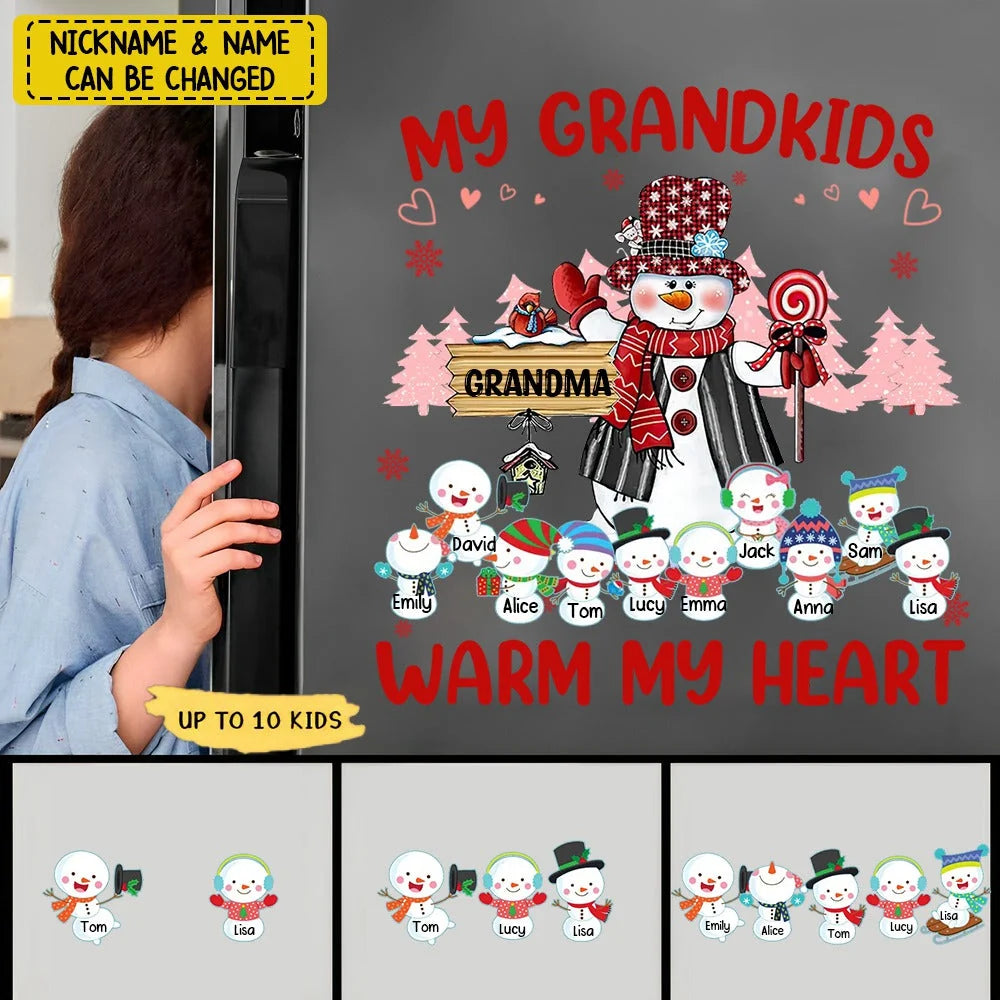 My Grandkids Warm My Heart - Personalized Decal Sticker for Grandma Christmas Gift