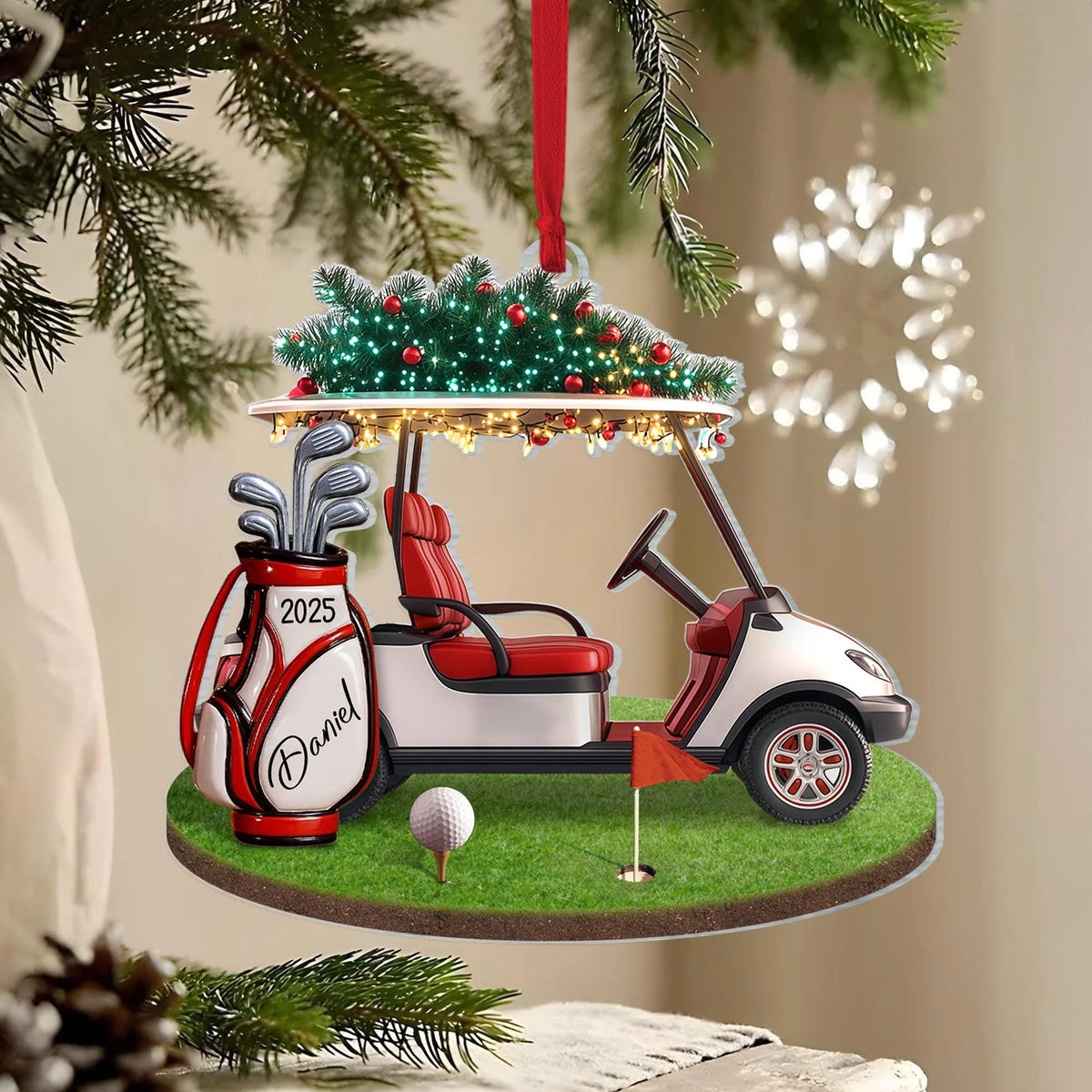 Personalized Golf Cart Christmas Ornament - Custom Acrylic Golfer Keepsake Gift for Dad & Husband
