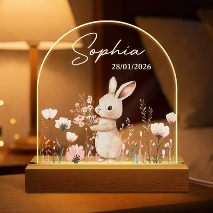 Personalized Bunny LED Night Light - Custom Floral Name Gift for Kids