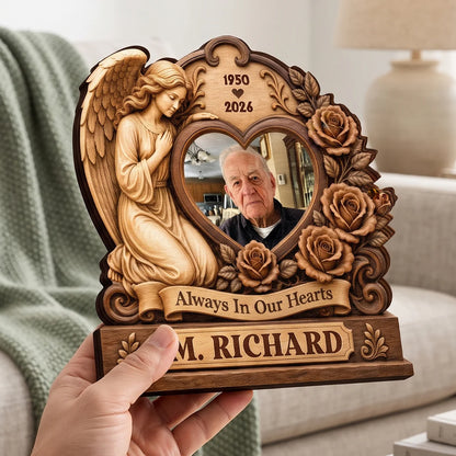 Always In Our Hearts Angel Photo Wooden Block - Personalized Sympathy Gift for Loss of Loved One