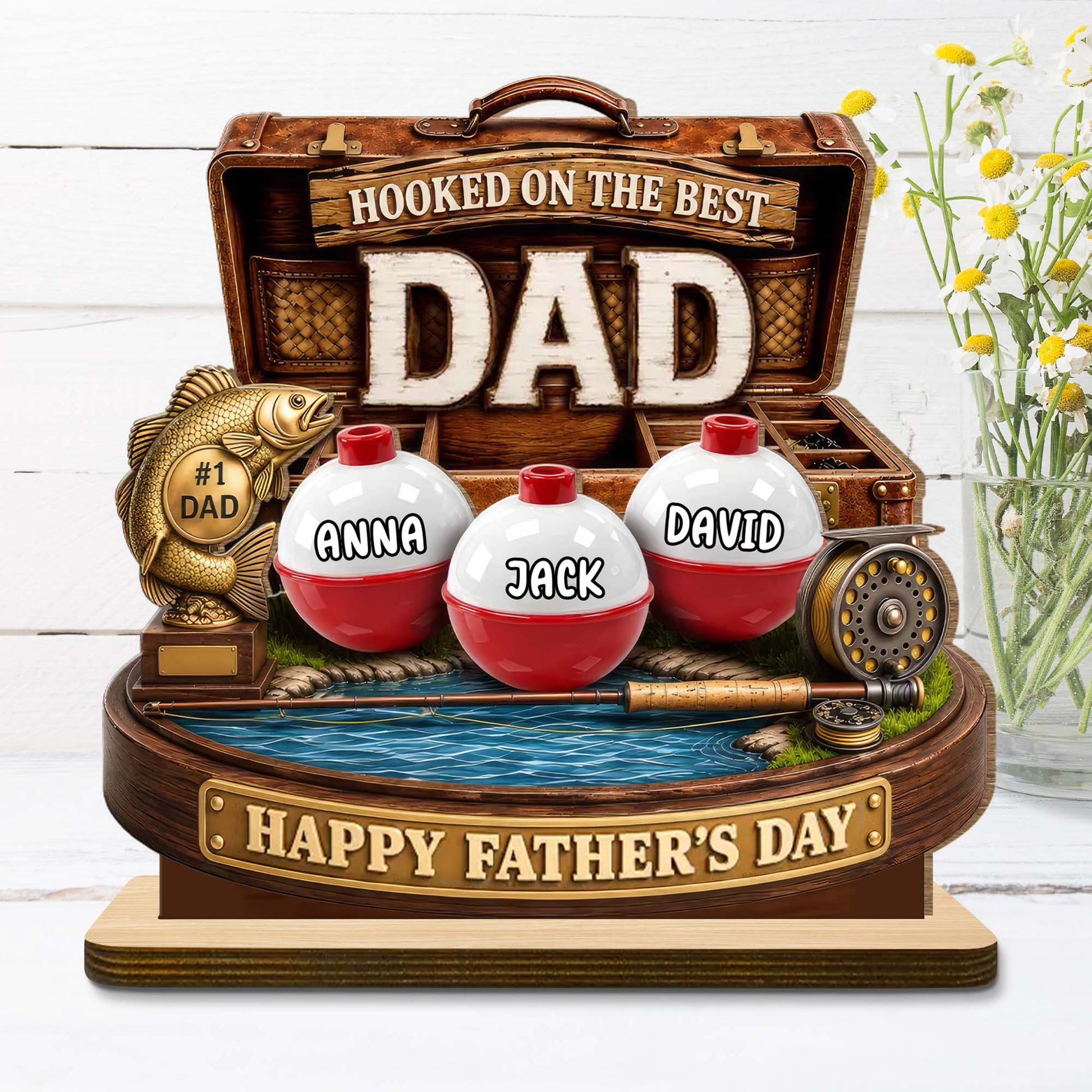 Personalized Fishing Dad Wood Plaque personalization view for Dad