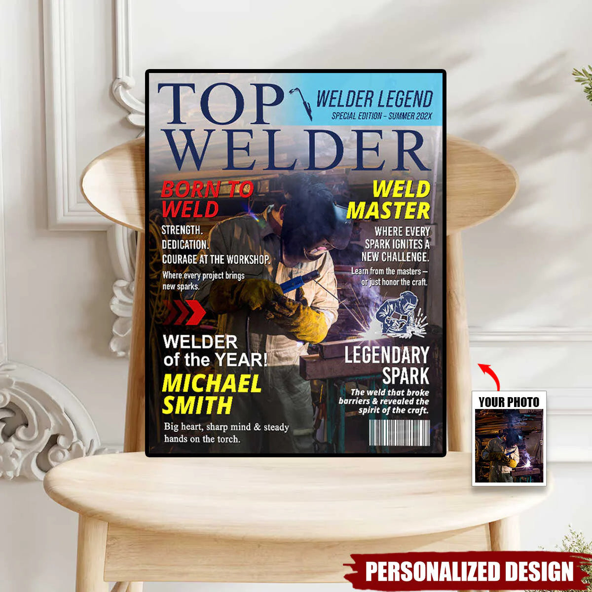 Custom Welder Magazine Poster personalization view for Dad