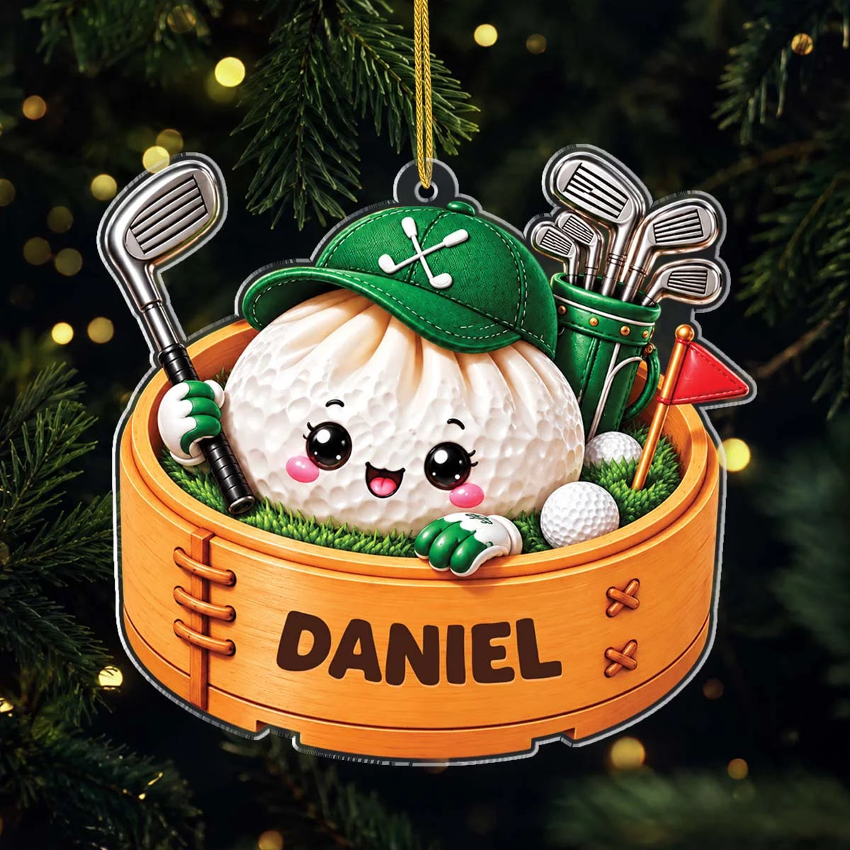 Cute Dumpling Golf Ball Personalized Acrylic Ornament - Christmas Keepsake Gift for Golfers