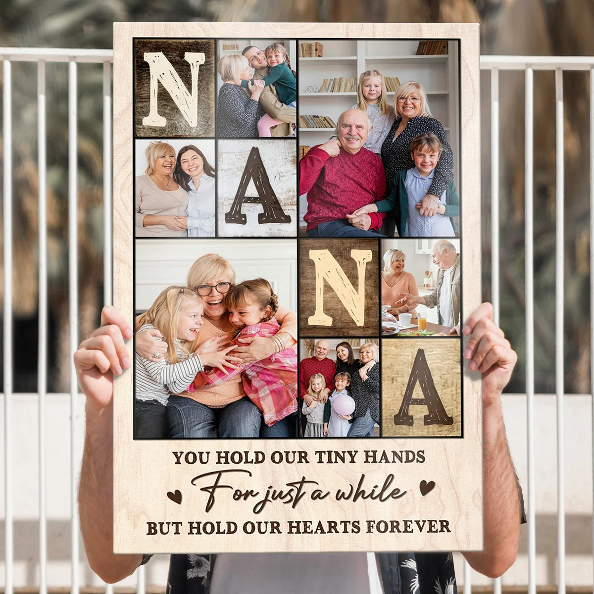 "Hold Our Hearts" Personalized Nana Photos Canvas / Poster - Custom Grandkids Wall Art Gift