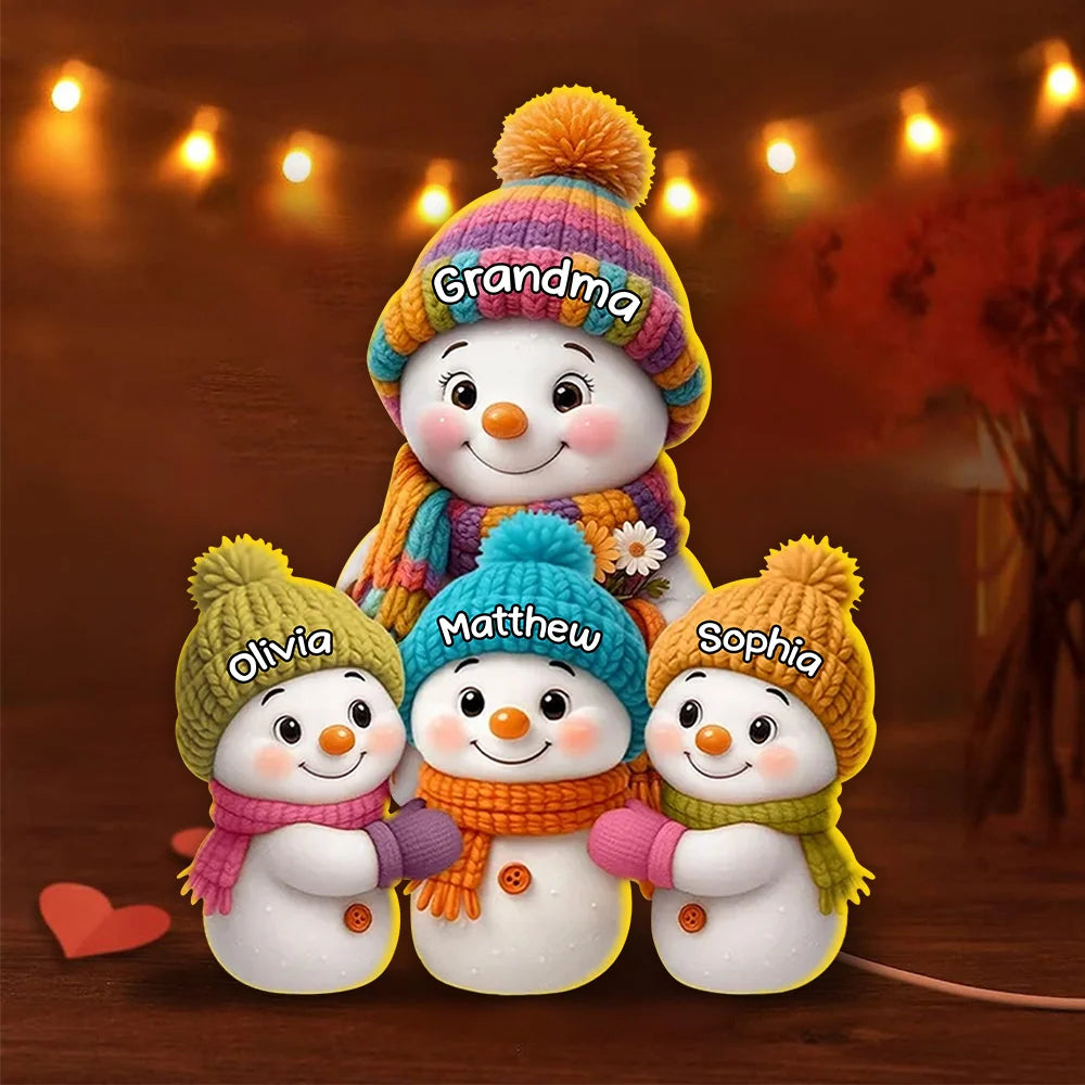 Snowman Family Acrylic Light Box With Knitted Hats, Cozy Holiday Scene For Grandparents, Warm Winter Décor, A Heartfelt Christmas Gift