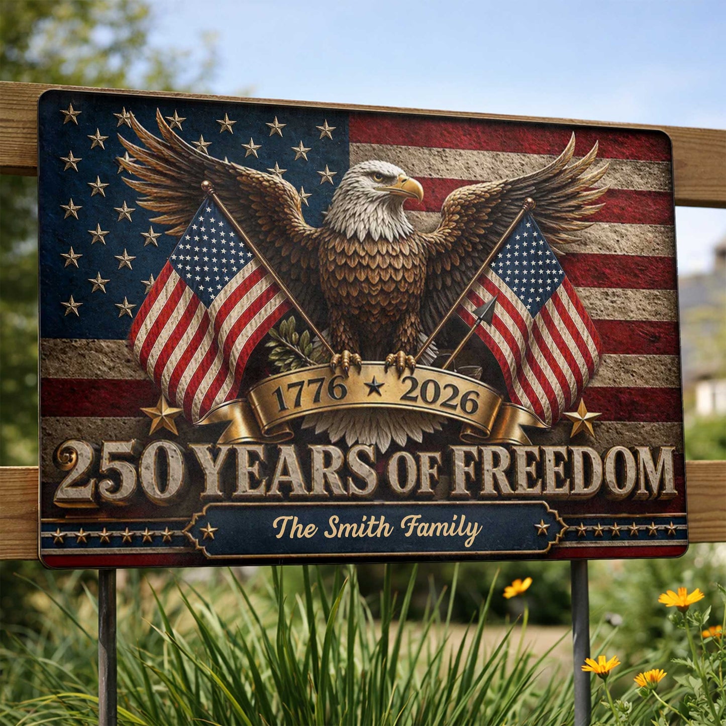 Custom 250 Years Of Freedom Metal Sign for Dad with personalized design details for meaningful gifting image 7