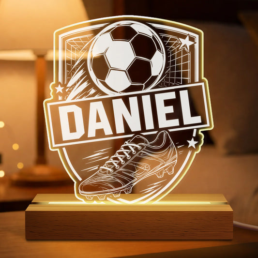 Custom Soccer Crest LED Night Light – Personalized Name Lamp for Son, Birthday Gift