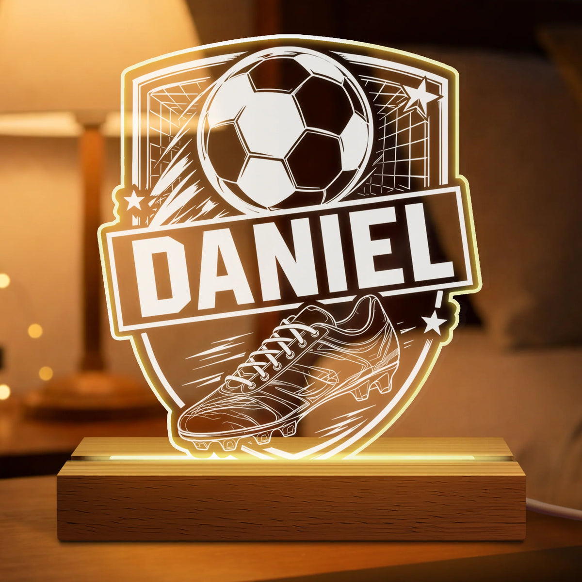 Custom Soccer Crest LED Night Light – Personalized Name Lamp for Son, Birthday Gift