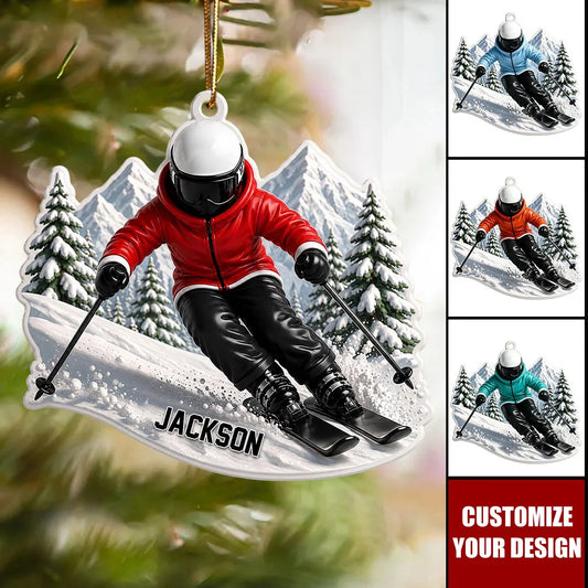 Personalized Ski Christmas Ornament - Custom Name Acrylic Skiing Keepsake Gift for Ski Lovers