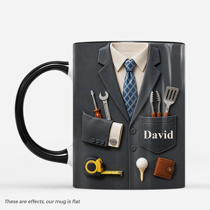 Suit and Tie Handyman Graphic Personalized Dad Mug - Custom Name Ceramic Cup for Grandpa Gift