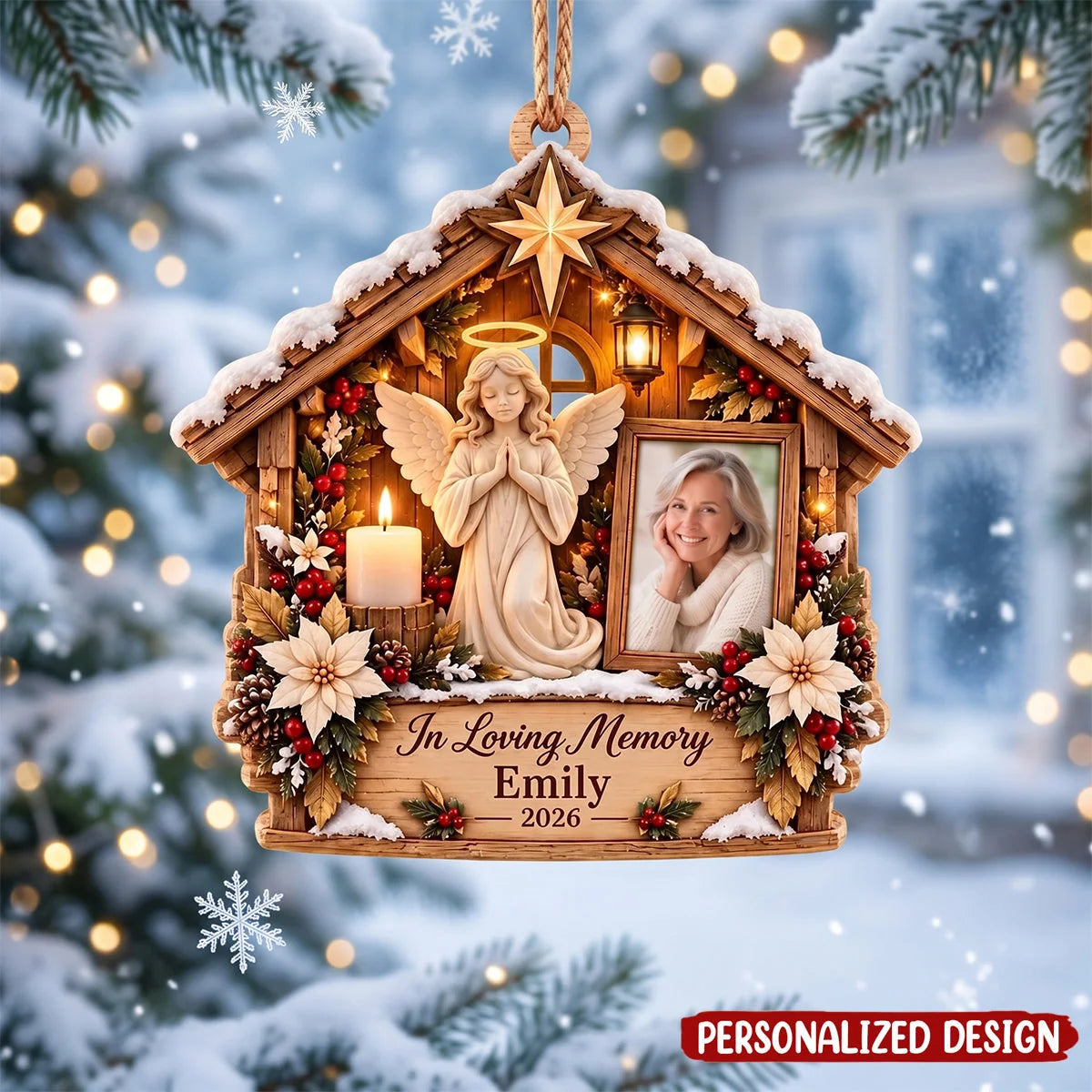 In Loving Memory Personalized Photo Wood Ornament - Custom Angel Keepsake for Family