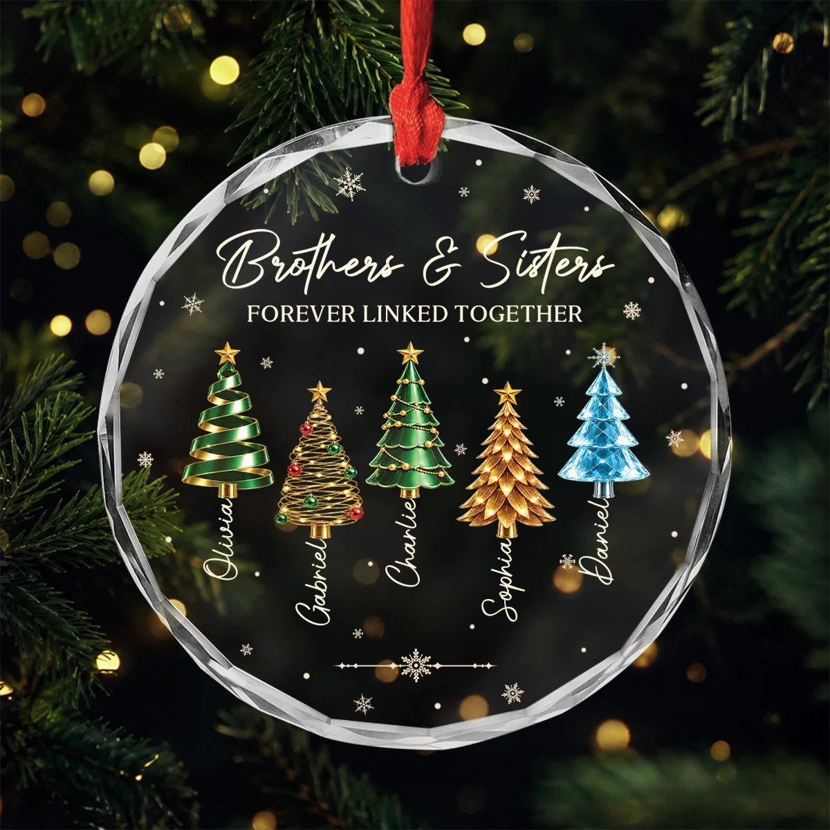 Brothers & Sisters Forever Linked Together Glass Ornament - Personalized Family Keepsake Christmas Gift