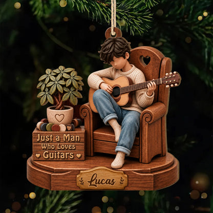 "Just A Girl Who Loves Guitars" Personalized Wooden Ornament - Birthday Gift for Music Lovers