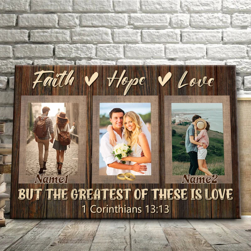 Faith Hope Love Personalized Anniversary Canvas / Poster - Custom Couple Photo Wall Art Gift