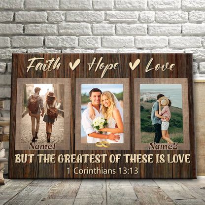 Faith Hope Love Personalized Anniversary Canvas / Poster - Custom Couple Photo Wall Art Gift
