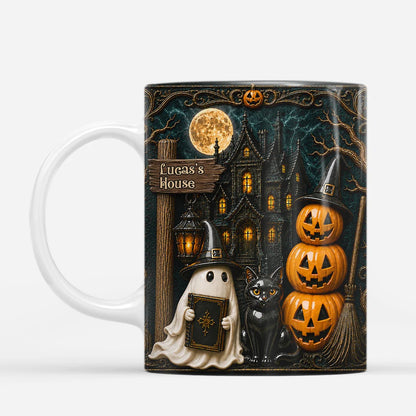 Haunted House Ghost Personalized Mug - Custom Halloween Gifts for Family & Friends