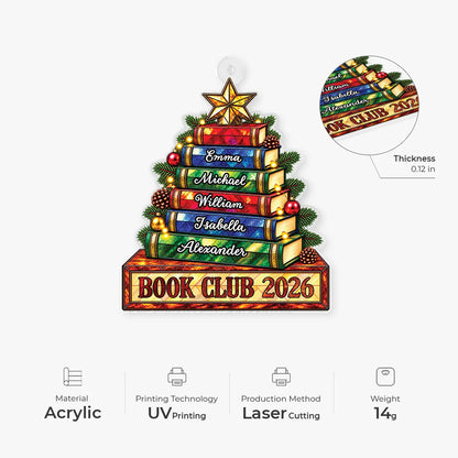 Book Club Christmas Tree Acrylic Ornament - Personalized Reader Gift for Friends