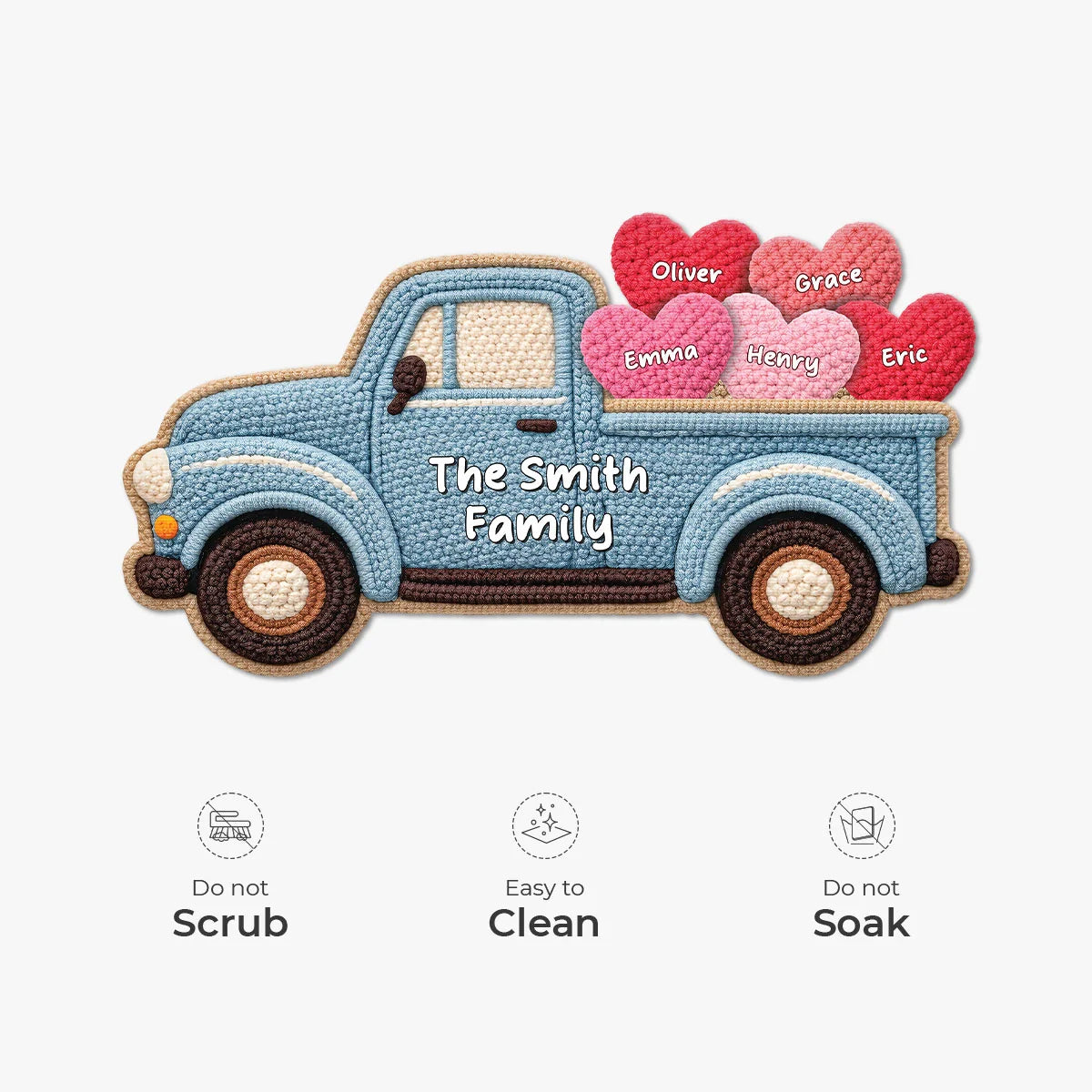 Personalized Vintage Truck Shaped Doormat with Family Names - Custom Entryway Welcome Mat