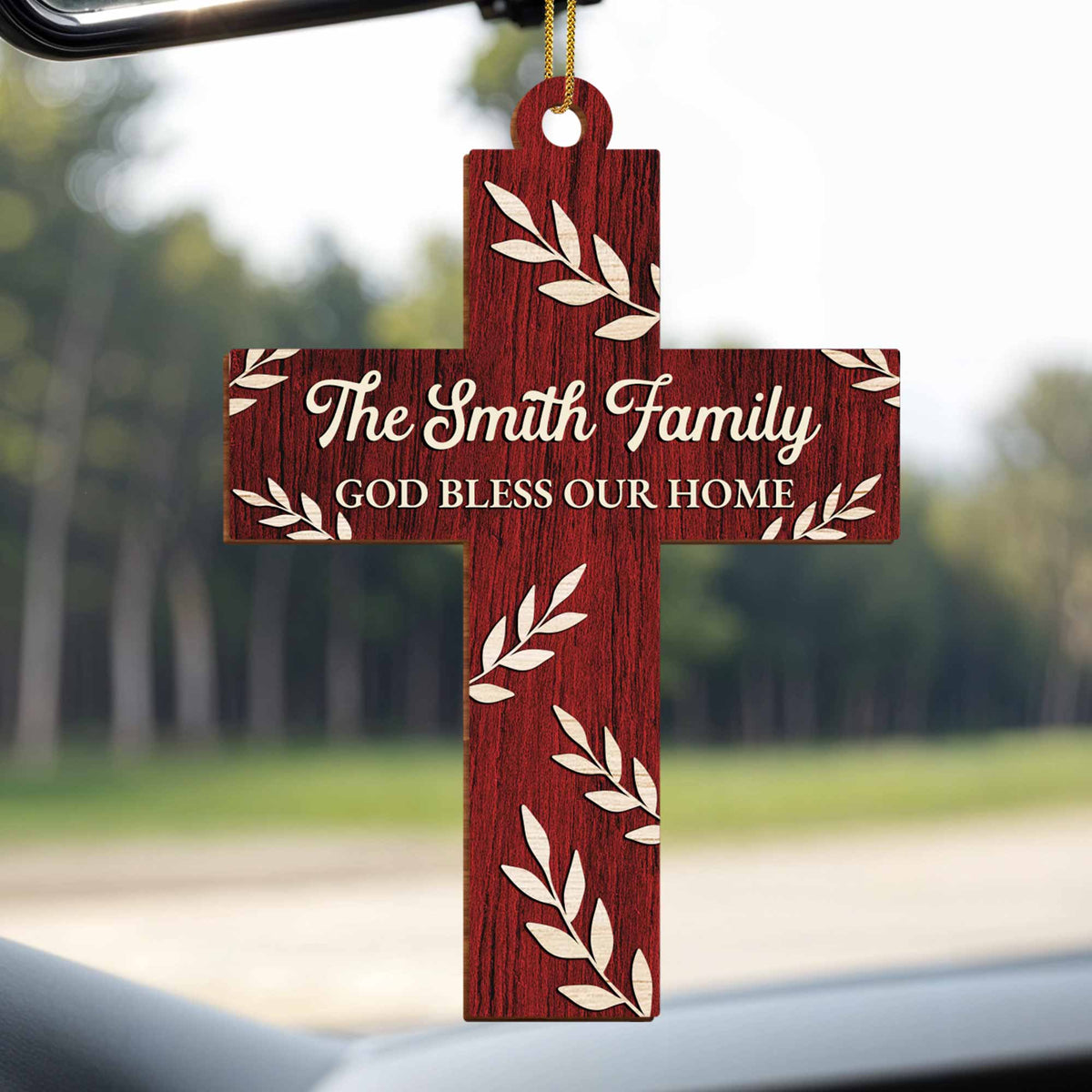 God Bless Our Home, Wooden Cross With Leaves