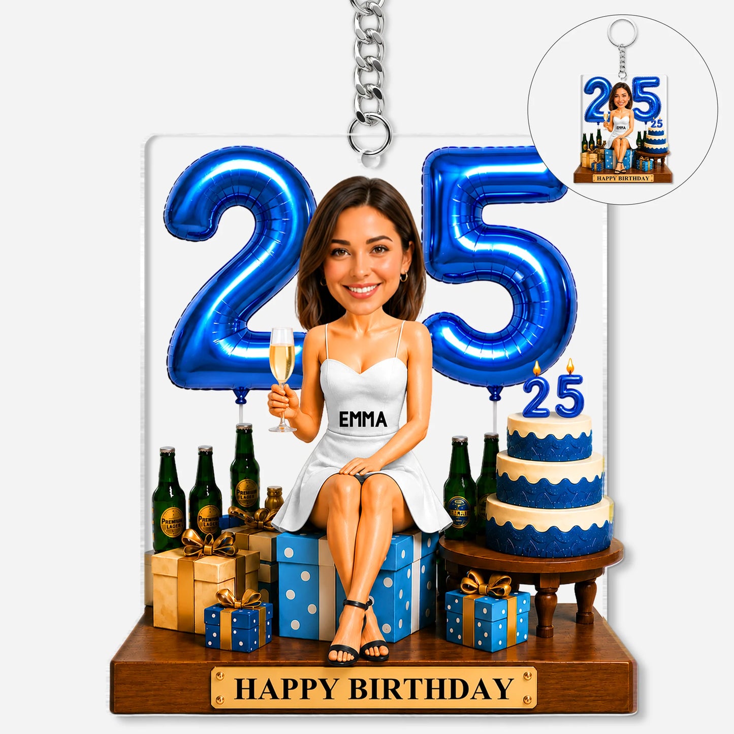Personalized Birthday Acrylic Keychain - Custom Photo Birthday Keepsake Gift for Best Friends and Family