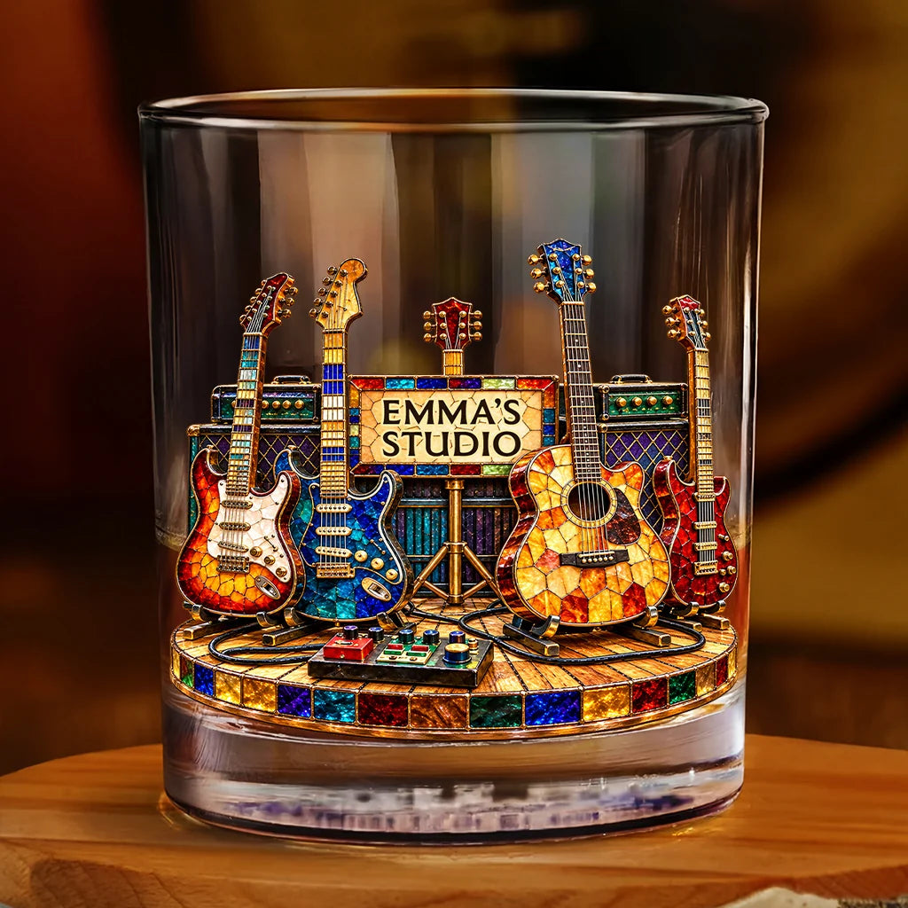 Custom Guitar Whiskey Glass - Personalized Gift for Rock Musician