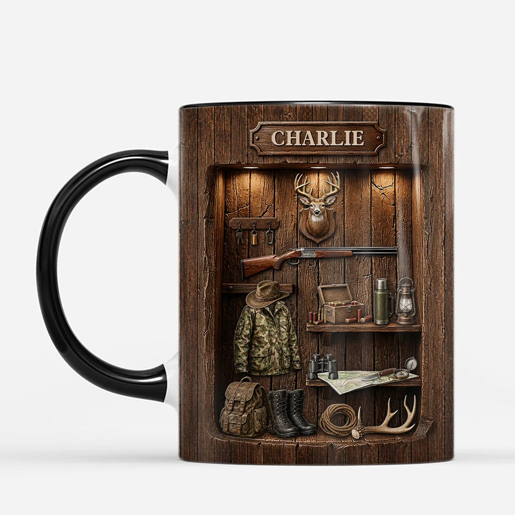 Personalized Hunter Mug - Custom Wooden Cabin Deer Hunting Coffee Mug