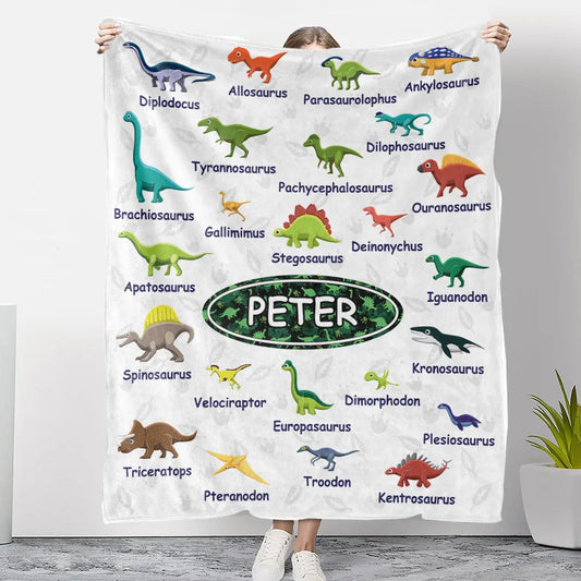 Custom Dinosaur Kids Blanket for Kids/Babies with personalized design details for meaningful gifting