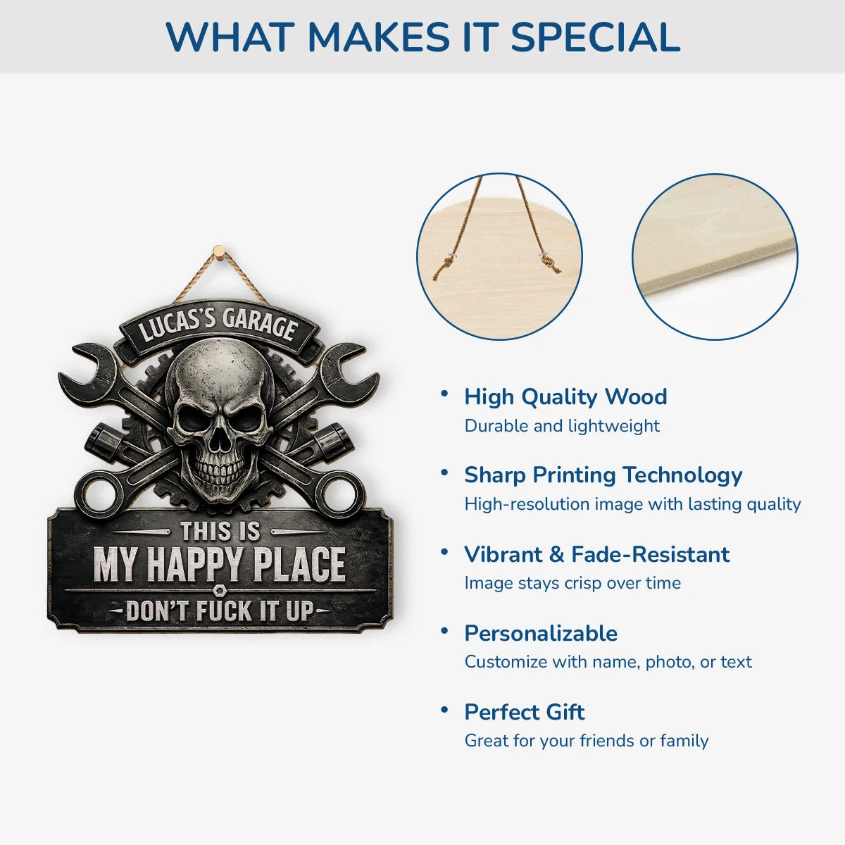 Wood Sign material and size view - Personalized Garage Wood Sign