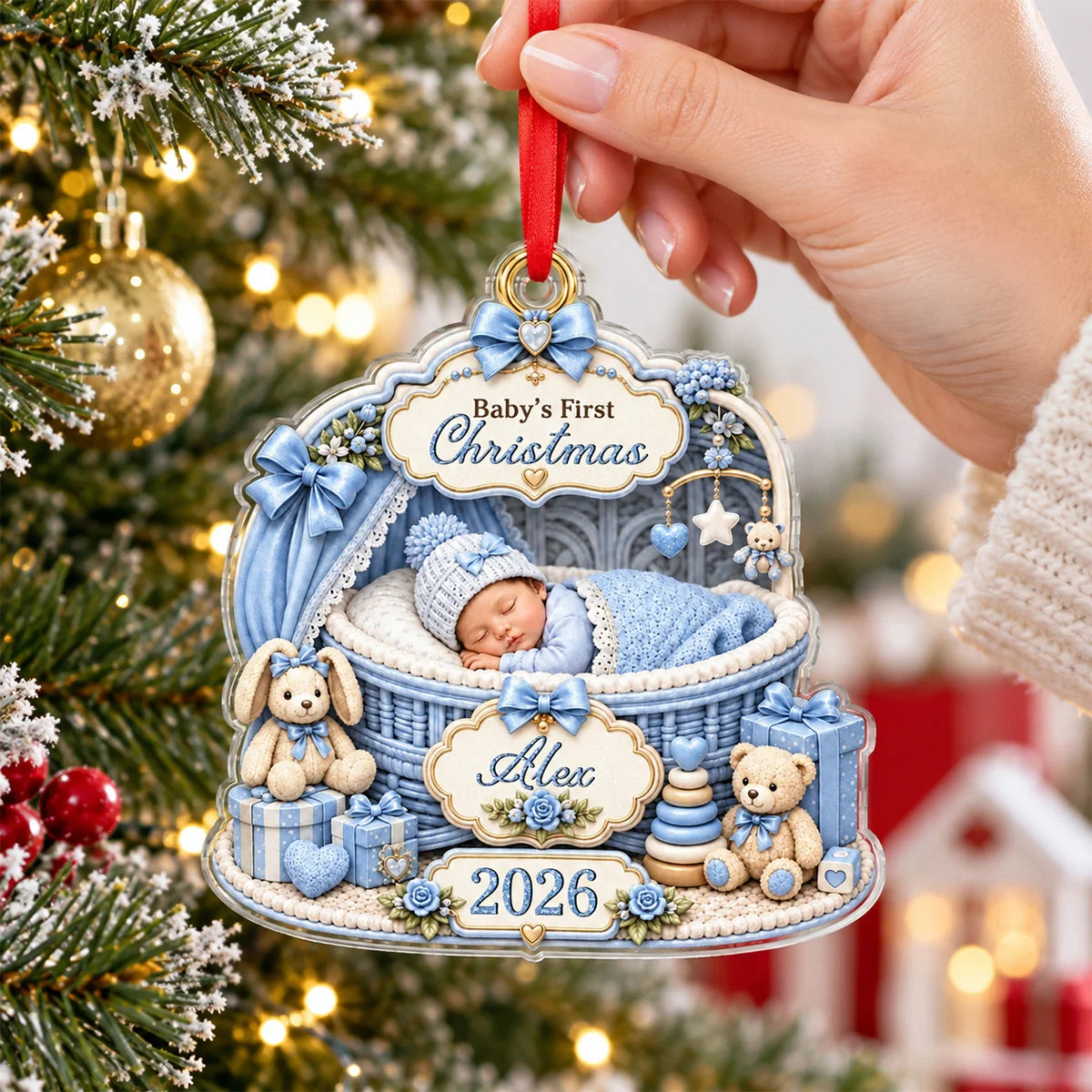 Baby's First Christmas Personalized Acrylic Ornament - Custom Holiday Keepsake for New Parents