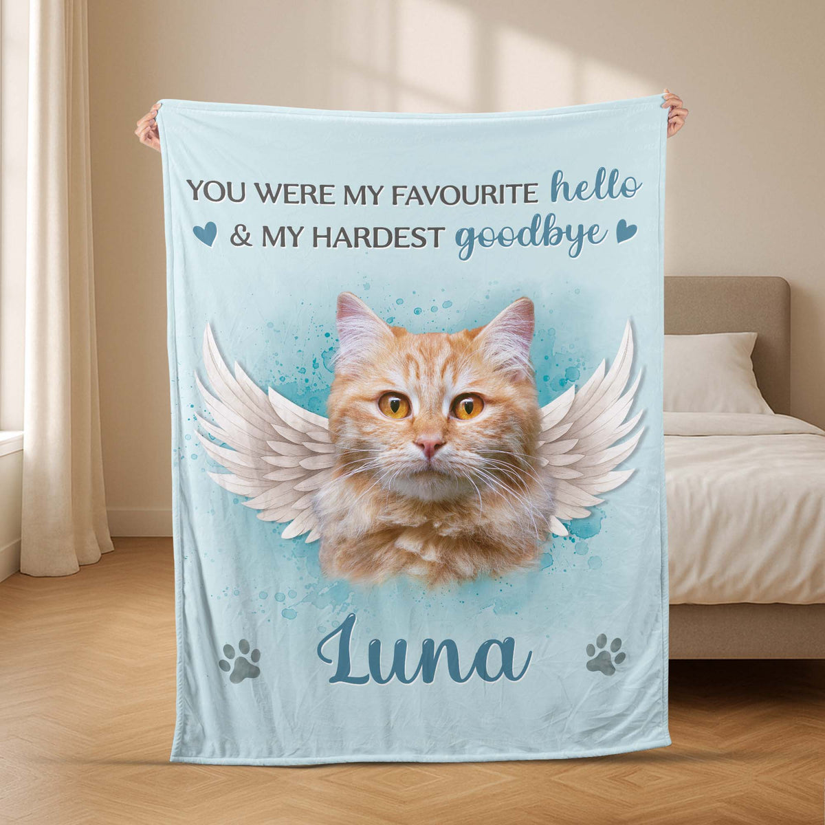 "Wrap Yourself in a Hug" Personalized Cat Photo Memorial Blanket - Custom Gift for Cat Lovers