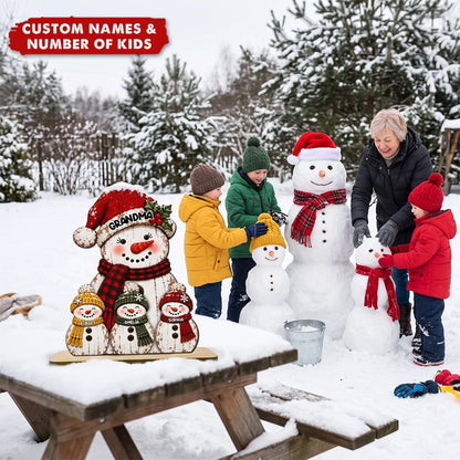 Snowman Family Personalized Wooden Plaque for Grandma - Custom Grandkids Names Holiday Keepsake Gift