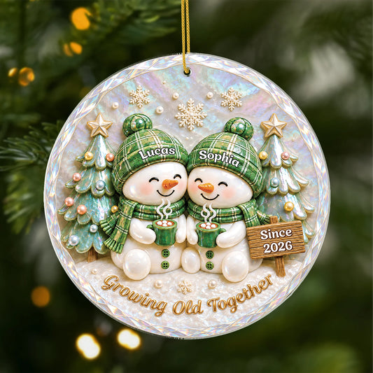 Growing Old Together Snowman Personalized Acrylic Ornament - Couples Christmas Keepsake