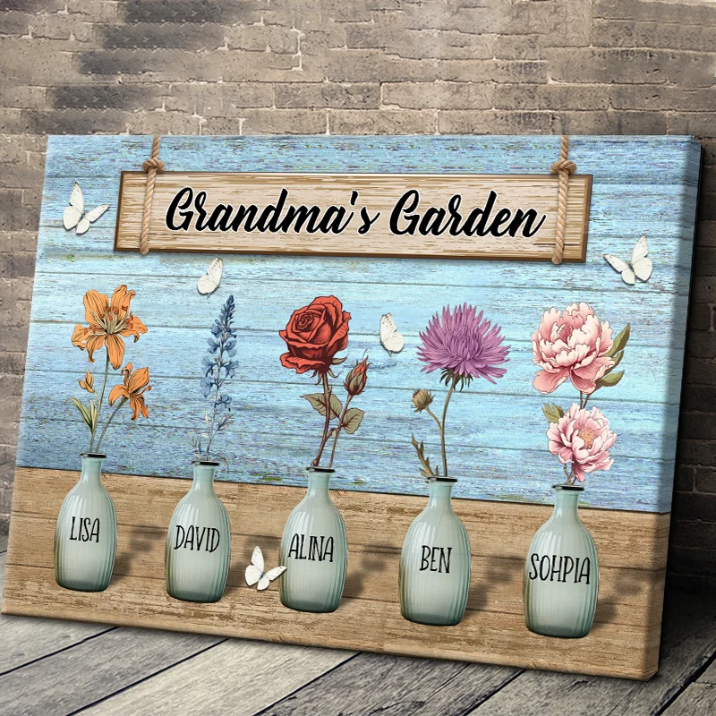 Grandma's Garden Custom Birth Month Flower Canvas / Poster - Personalized Gift for Grandma