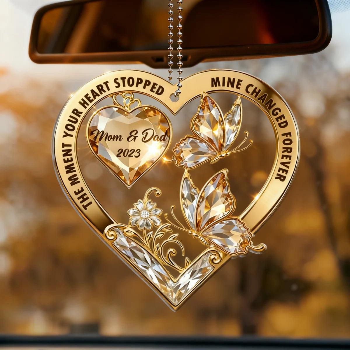 "The Moment Your Heart Stopped, Mine Changed Forever" Personalized Car Ornament – Memorial Sympathy Gift