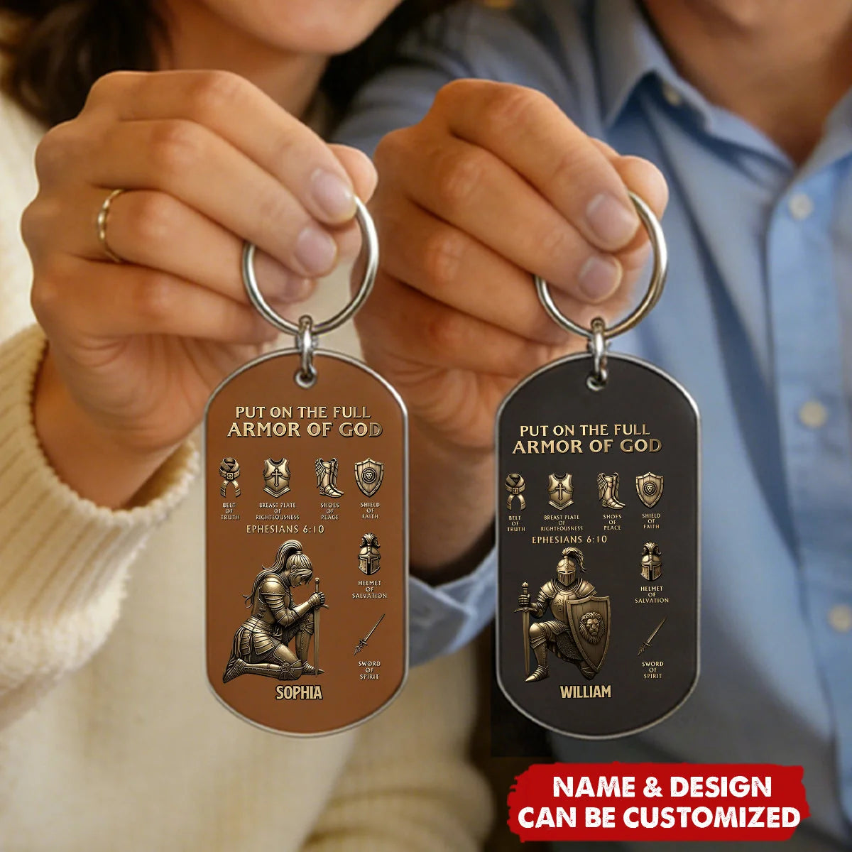 "Put On The Full Armor Of God" Personalized Christian Keychain - Custom Faith Gift for Son Daughter