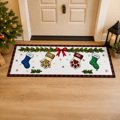 Personalized Christmas Family Stockings Runner Rug - Custom Holiday Home Decor Gift